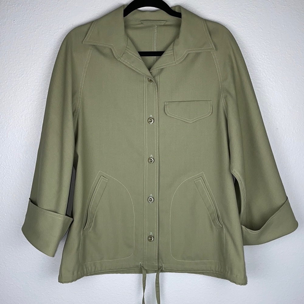 Jaeger Olive green ladies button jacket collar size 12 made in Great Britain VTG